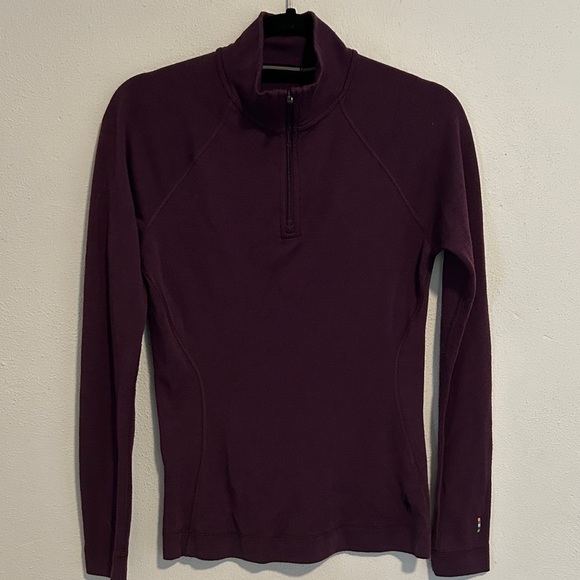 Smartwool merino base layer 1/4 zip Women's Burgundy Long Sleeve Top - Picture 2 of 6